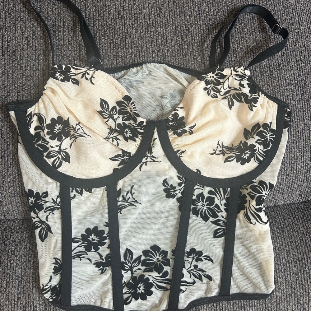 Floral Black and Cream Women's Intimate Bodysuit